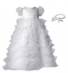 Lauren Madison baby girl Christening Baptism Special occasion Newborn Multi Tiered Organza dress gown  With Satin Bodice