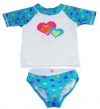 Sweet & Soft Infant Baby Girls 12-24M Blue Twin Hearts Set Rashguard Set