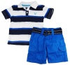 Company 81 Boys 2-7 Blue Striped Jersey Polo Shirt With Solid Belted Shorts