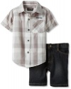 Kenneth Cole Reaction Boys 2-7 Woven Shirt With Black Denim Shorts