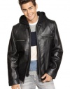Guess Black Lambskin Motorcycle Jacket X-Large XL Euro 54 Hooded Leather Mens