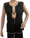 Womens Tops Bohemian Black Embroidered Sleeveless Cotton Blouse S