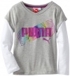 Puma - Kids Girls 2-6X Little Girl Rainbow Logo Slider, Grey Heather, 5