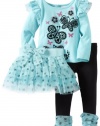 Nannette Baby-Girls Infant 3 Piece Butterfly Skirt Legging Set, Turquoise Lace, 12 Months