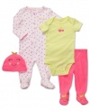Carters Infant Girls 4 Piece Footed Sleeper Set, Neon Pink Cherry Print, 9 Months