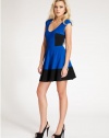 GUESS Women's Color-Blocked Dress with Circle Skirt, ELECTRIC BLUE MULTI (SMALL)