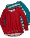 GUESS Big Girl High-Low Top with Striped Back, RED (10/12)