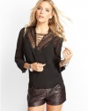GUESS Long-Sleeve Lace-Up Top, JET BLACK (SMALL)