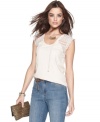 Lace cap sleeves take a petite cotton tee and make it special enough for date night. From DKNY Jeans.