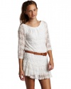Jolt Juniors Short Sleeve Knit Dress with Belt, Ivory, Medium
