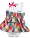 GUESS Kids Girls Plaid Tiered Romper with Smocking (0 - 9, PLAID (3/6M)
