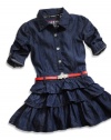 GUESS Kids Girls Little Girl Rolled Sleeves Denim Dress, DARK STONE WASH (6X)