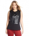 Calvin Klein Women's Plus-Size Peplum Top With Faux Leather