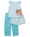 Carters Baby Girls 3 Piece Blue Monkey Pajama Set, 18M