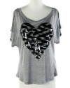 Fashion Jewelry - SEQUINS HEART DETAIL SHORT SLEEVE TOP- By Fashion Destination | Free Shipping (Grey)