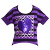 Girls 5 Purple Black Stripe Sequin Heart Short Sleeve Fall Top Shirt