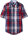 Tommy Hilfiger Boys 8-20 Long Sleeve Plaid Shirt, Flag Blue, Medium