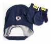 Converse All Star Toddler Boy's 2/4T Trapper Beanie Hat & Mittens Set (Athletic Navy)