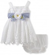 Sweet Heart Rose Baby-Girls Infant Eyelet Dress With Diaper Cover, White, 12