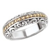 925 Silver Scroll & Dot Filigree Ring with 18k Gold Accents- Size 8