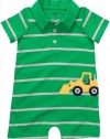 Carters Boys 3-24 Months Green Striped Polo Dozer Romper