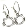 Small Silver Plated Crystal Hello Kitty Face Outline Hoop Earrings with Sparkling Genuine Austrian Crystals