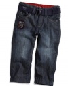 GUESS Kids Baby Boy Belted Jeans (12-24M), DARK STONE WASH (12M)