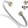 David Yurman Style Twisted Cable Cuff Bracelet 5mm with Gold Accent & CZ - Pearl,Turquoise & Onyx