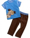 Mini Bean Baby-Boys Newborn Dog Shirt And Pant Set, Provence Blue, 0-3 Months
