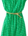 My Michelle Girls 7-16 Foil Chiffon Dress With Skinny Belt, Emerald, 10
