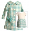Size-18M, Aqua, BNJ-6621R, Aqua-Blue Ivory Bow Pocket Boucle Dress / Coat Set,Bonnie Jean Baby-Infant Special Occasion Party Dress