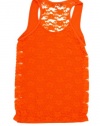 Nylon Stretch Racerback Sleeveless Ribbie Tank Top with Lace Back in Orange