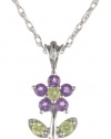 Sterling Silver Peridot and Amethyst Flower Pendant Necklace