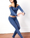 Sexy Denim Low Rise Leggings & Stretch Knit Ballet Neck Top Set by KD dance New York, Sexy, Smart, Cozy, Soft & Warm Made In USA