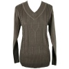 Taupe Thick V-neck Long Sleeve Cable Knit Sweater