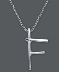 The perfect personalized gift. A polished sterling silver pendant features the letter F with a chic asymmetrical shape. Comes with a matching chain. Approximate length: 18 inches. Approximate drop: 3/4 inch.