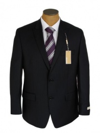 Michael Kors Mens 2 Button Flat Front Navy Blue Pinstripe Wool Suit