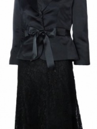 Tahari by Arthur S. Levine Luxe Satin & Lace Skirt Suit 0P Black [Apparel]