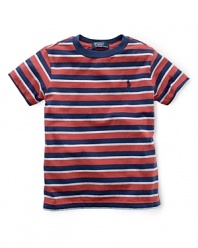 A classic tee is updated in striped jersey-knit cotton with an embroidered pony for heritage style.