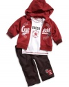 GUESS Kids Boys newborn zip-front hoodie, tee and pant set (0-9m), RED (0/3M)
