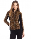 Jones New York Women's Petite Long Sleeve Mock Neck Zip Front Jacket, Camel/Multi, Large