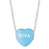 Blue Enamel Diva Sweethearts Sterling Silver Necklace, 16 Inch
