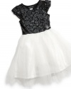 GUESS Kids Girls little girl glitter print tulle dress, BLACK (4)
