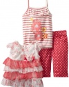 Nannette Baby-girls Infant 3 Piece Polka Dot Capri Pant Set, Melon Twist, 12 Months