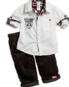 GUESS Kids Boys baby boy long-sleeve shirt with plaid trim and pants set (12-24m), WHITE (18M)