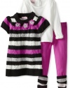 Little Lass Baby-Girls Infant 3 Piece Crochet Flowers Cable Sweater Set, Purple, 24 Months