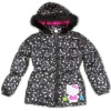 Hello Kitty Little Girls Black Pink Hooded Puffy Fleece Lined Winter Coat