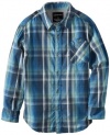Calvin Klein Boys 8-20 Long Sleeve Plaid Woven Shirt, Service Blue, Medium