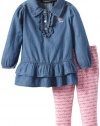 Calvin Klein Baby-Girls Infant Denim Tunic With Pink Leggings, Blue, 18 Months