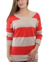 AGB 3/4 Sleeve Button Closure Stripe Asymmetrical Sweater